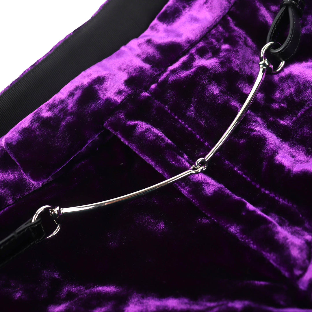 Excellent GUCCI Pants Bit Metal Leather Belt with Shirred Hem Velvet 36 761072