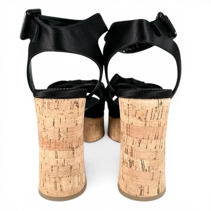 Excellent MIUMIU Sandals Ribbon design, cork sole, ankle strap black Women 35.5