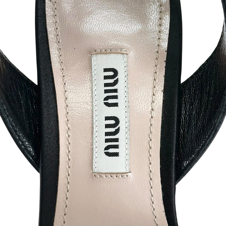 Excellent MIUMIU Sandals Ribbon design, cork sole, ankle strap black Women 35.5