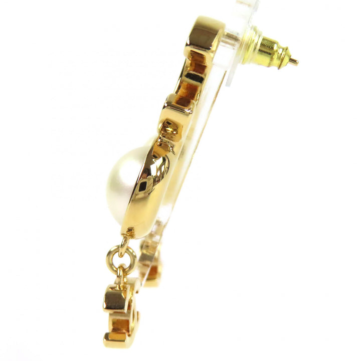 Excellent CHANEL Pierce COCO Mark COCO logo fake pearl gold Women ABE234