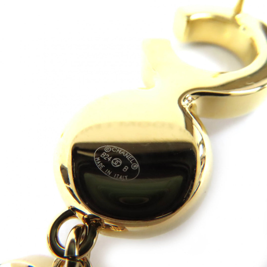 Excellent CHANEL Pierce COCO Mark COCO logo fake pearl gold Women ABE234