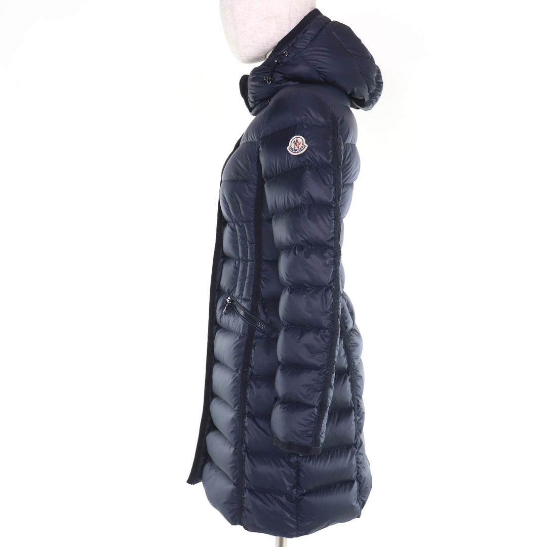 Great MONCLER down coat HERMINE Logo patch and hood Navy Nylon Women