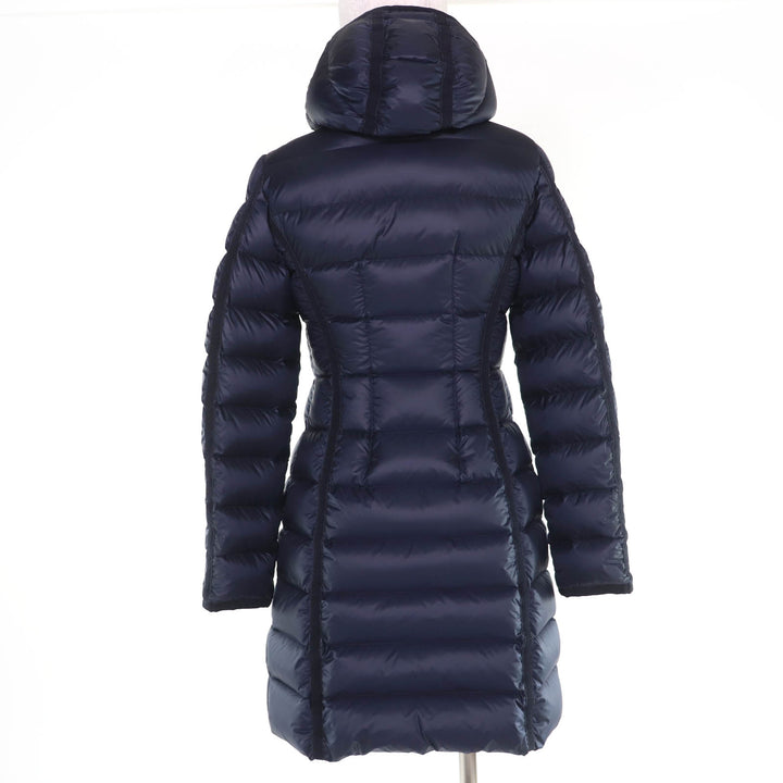 Great MONCLER down coat HERMINE Logo patch and hood Navy Nylon Women