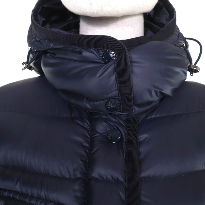 Great MONCLER down coat HERMINE Logo patch and hood Navy Nylon Women