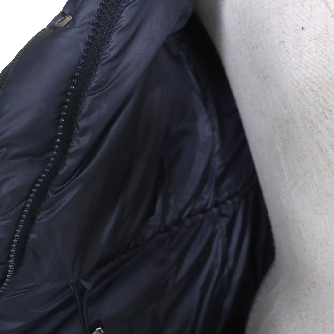 Great MONCLER down coat HERMINE Logo patch and hood Navy Nylon Women