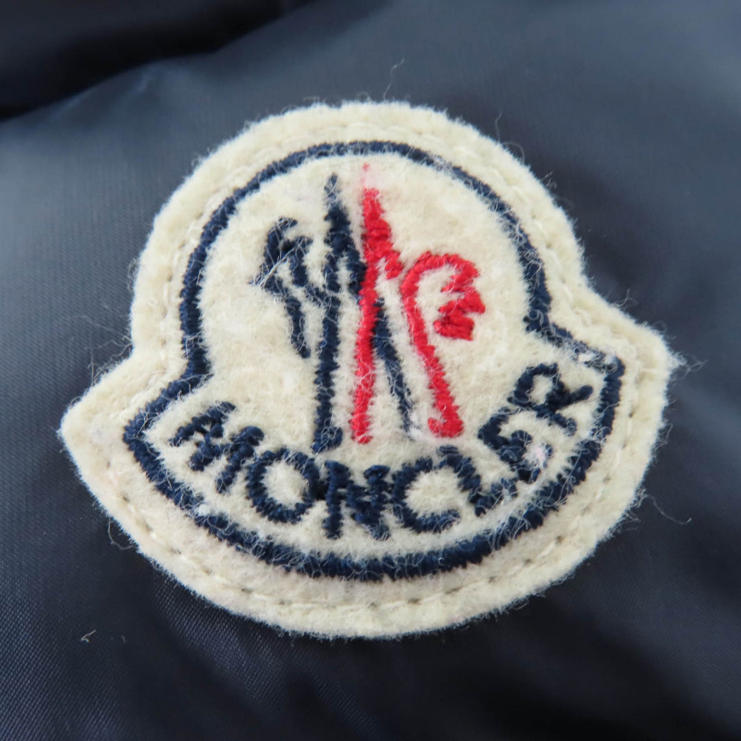 Great MONCLER down coat HERMINE Logo patch and hood Navy Nylon Women