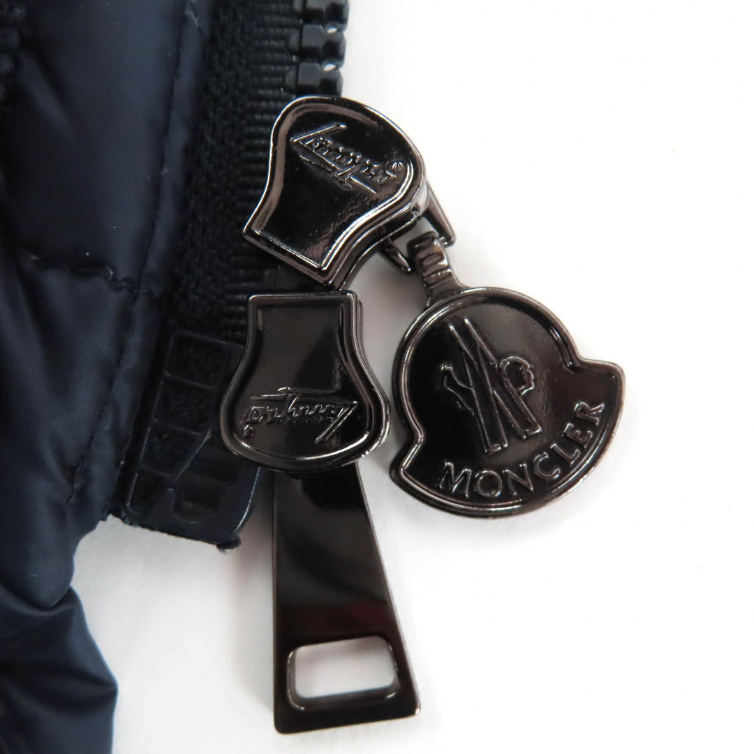 Great MONCLER down coat HERMINE Logo patch and hood Navy Nylon Women