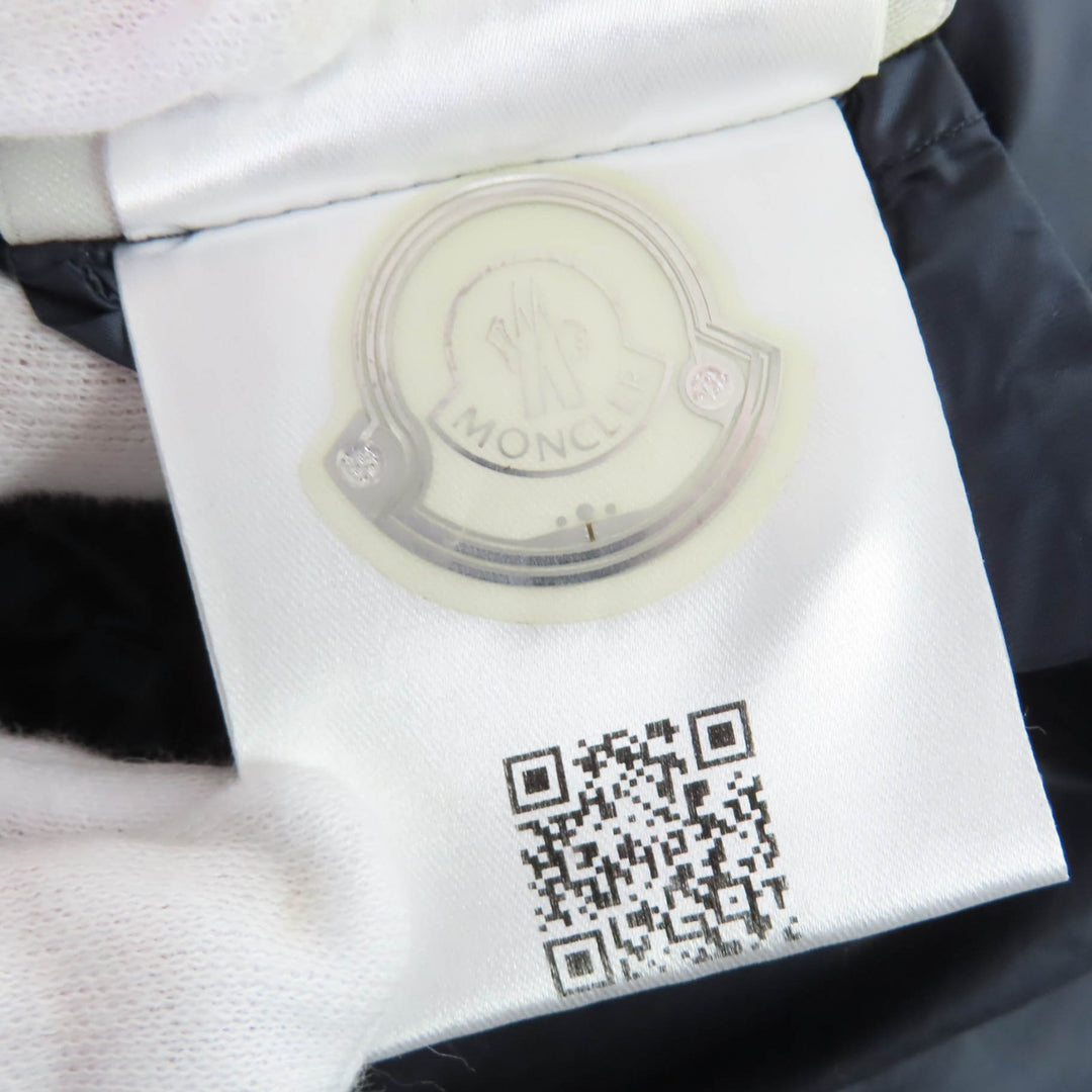 Great MONCLER down coat HERMINE Logo patch and hood Navy Nylon Women