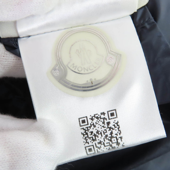 Great MONCLER down coat HERMINE Logo patch and hood Navy Nylon Women