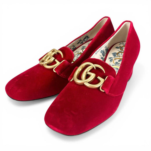 Pristine GUCCI pumps Double G GG Marmont Red velvet Women 39 526465