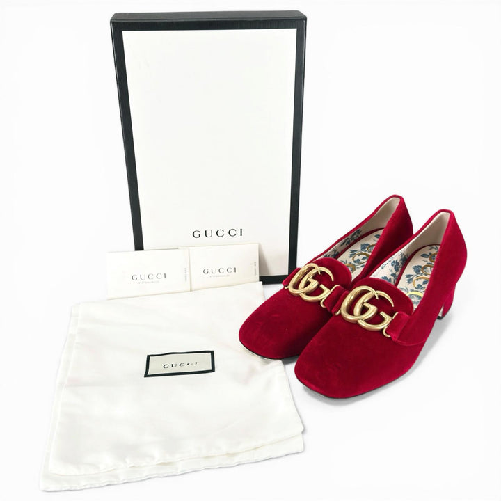 Pristine GUCCI pumps Double G GG Marmont Red velvet Women 39 526465