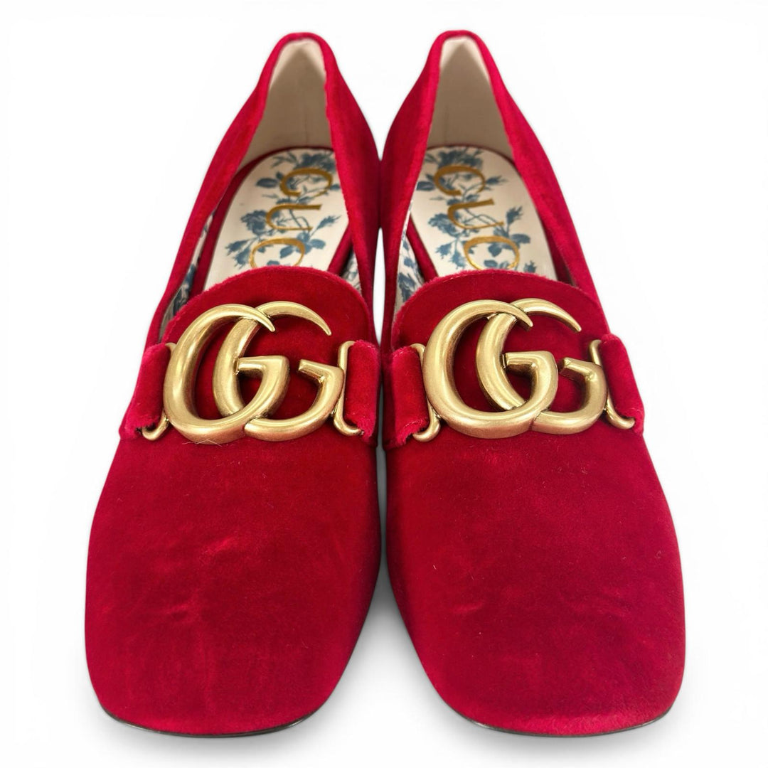 Pristine GUCCI pumps Double G GG Marmont Red velvet Women 39 526465