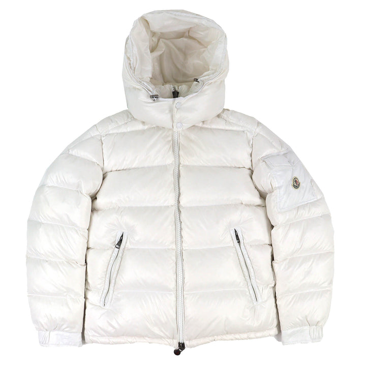 Very Good MONCLER Down jacket MAYA Logo patch, hooded, zip-up jacket white 1