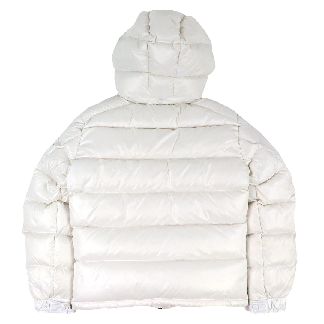 Very Good MONCLER Down jacket MAYA Logo patch, hooded, zip-up jacket white 1