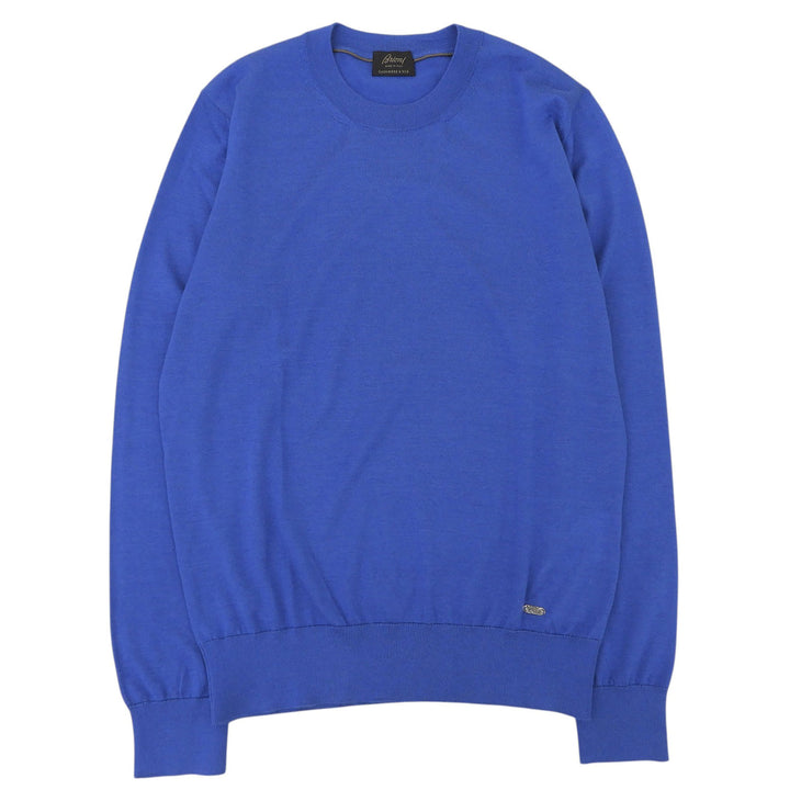 Excellent Brioni knit Logo Metal Crewneck Sweater blue cashmere mens 48