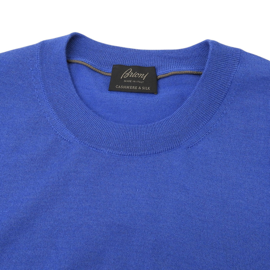 Excellent Brioni knit Logo Metal Crewneck Sweater blue cashmere mens 48