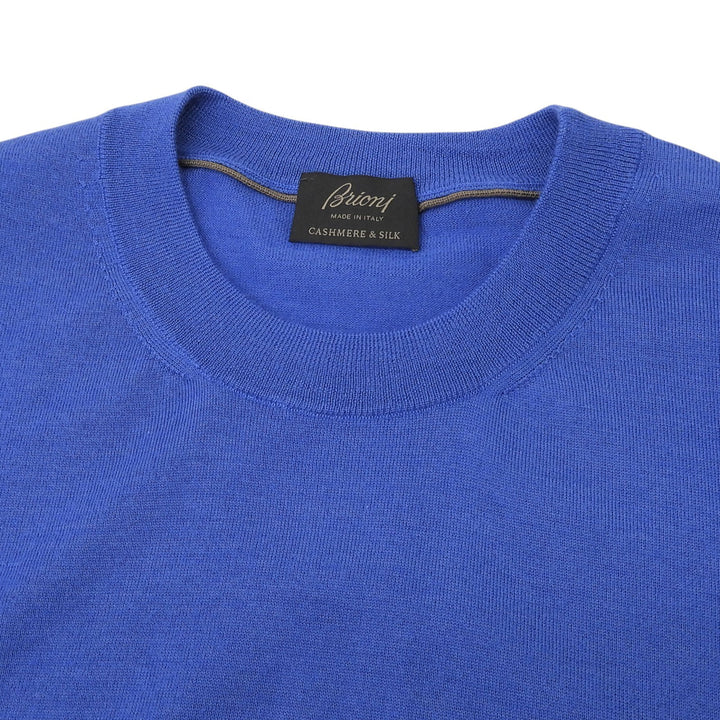 Excellent Brioni knit Logo Metal Crewneck Sweater blue cashmere mens 48
