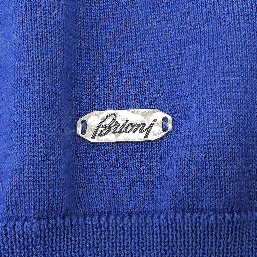 Excellent Brioni knit Logo Metal Crewneck Sweater blue cashmere mens 48