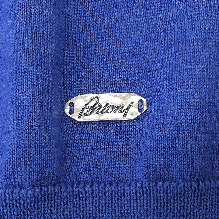 Excellent Brioni knit Logo Metal Crewneck Sweater blue cashmere mens 48