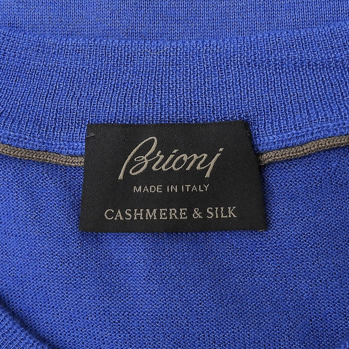 Excellent Brioni knit Logo Metal Crewneck Sweater blue cashmere mens 48