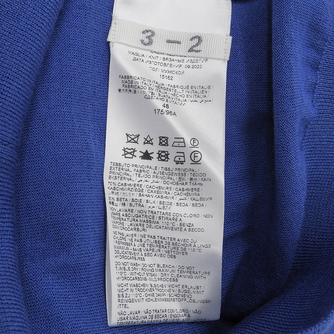 Excellent Brioni knit Logo Metal Crewneck Sweater blue cashmere mens 48