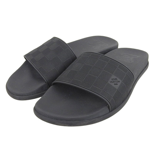 Great LOUIS VUITTON Sandals Waterfront Line Rubber Mules Damier black mens 7