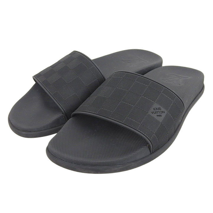 Great LOUIS VUITTON Sandals Waterfront Line Rubber Mules Damier black mens 7