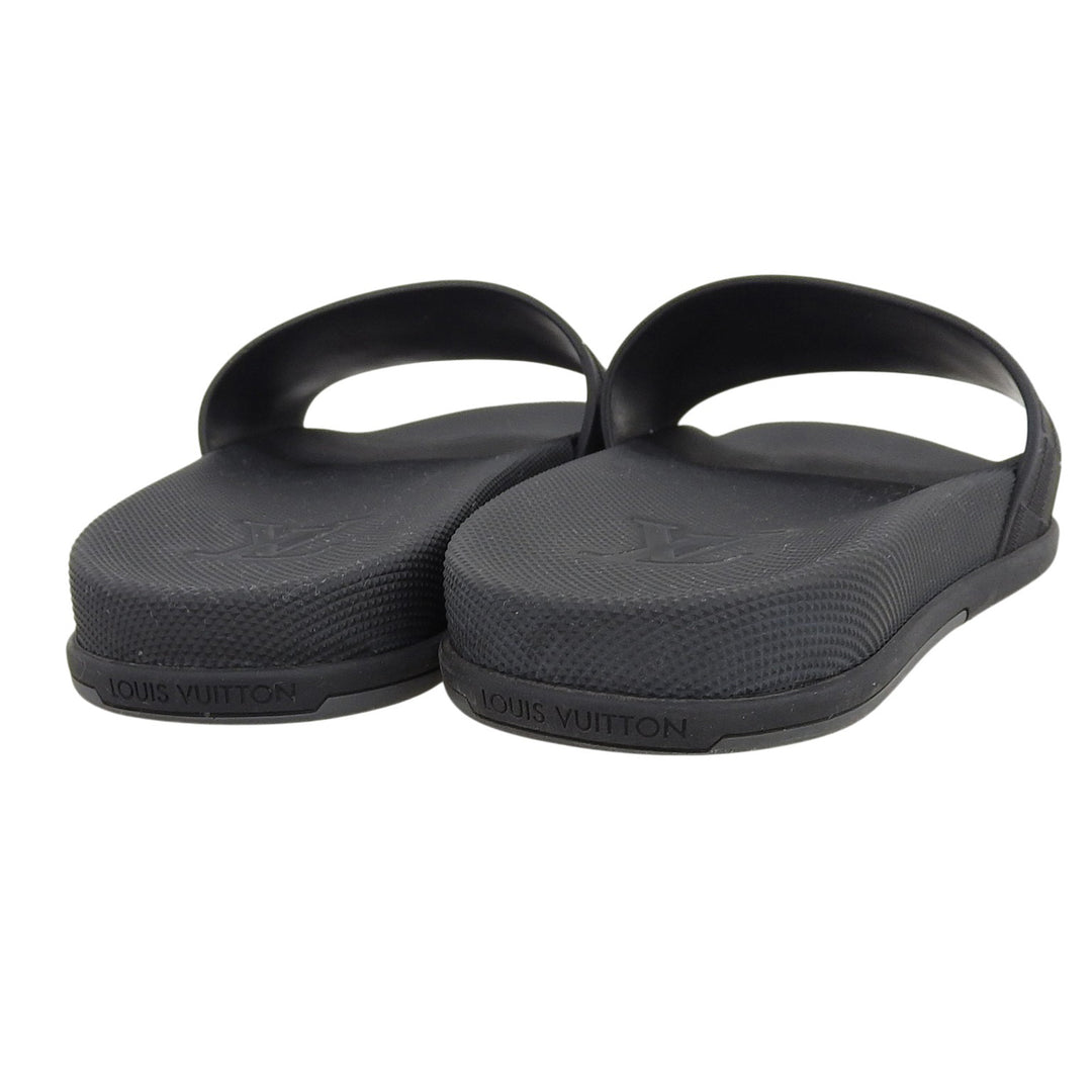 Great LOUIS VUITTON Sandals Waterfront Line Rubber Mules Damier black mens 7