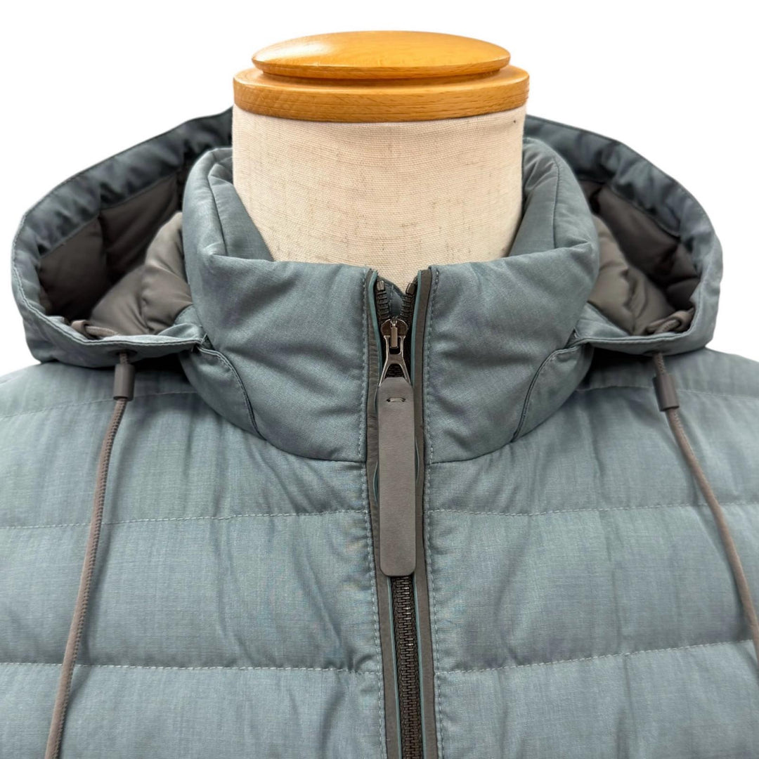 Excellent Zegna Down jacket LEGGERISSIMO Hooded double zip-up blue wool mens 48