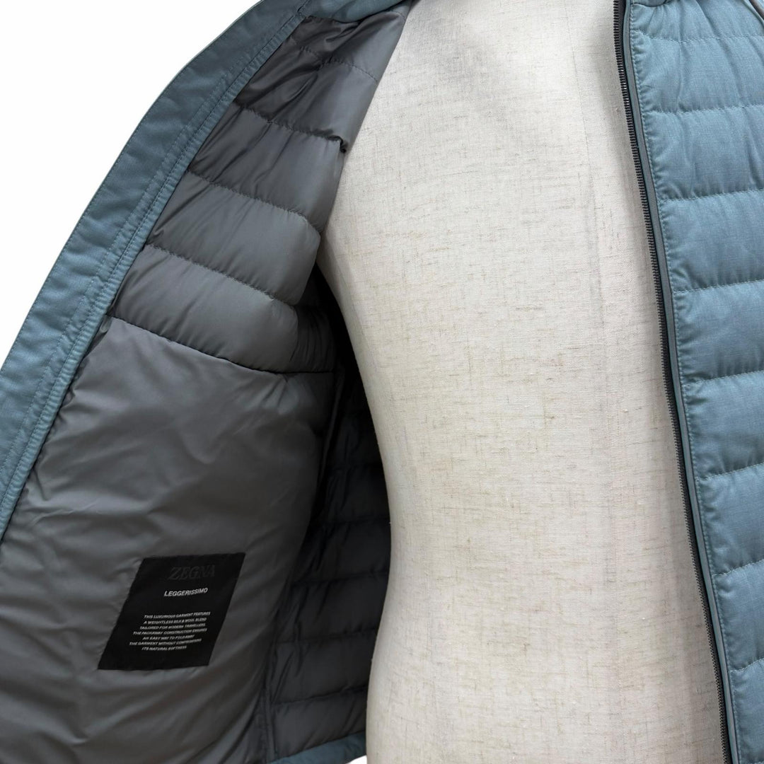 Excellent Zegna Down jacket LEGGERISSIMO Hooded double zip-up blue wool mens 48