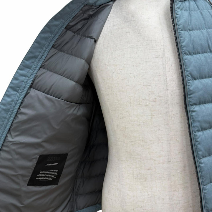 Excellent Zegna Down jacket LEGGERISSIMO Hooded double zip-up blue wool mens 48