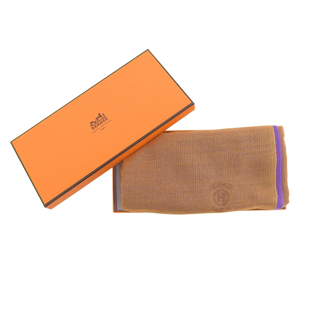 Great HERMES Stall Large Logo Shawl Orange cashmere Women