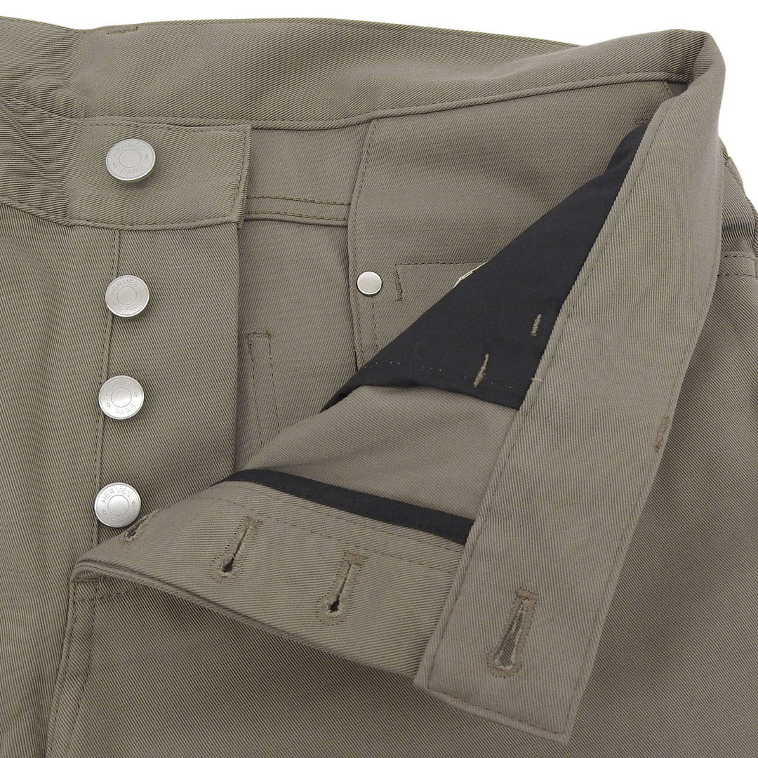 Great HERMES Pants Sellier buttons, leather patch, button fly. khaki mens 44