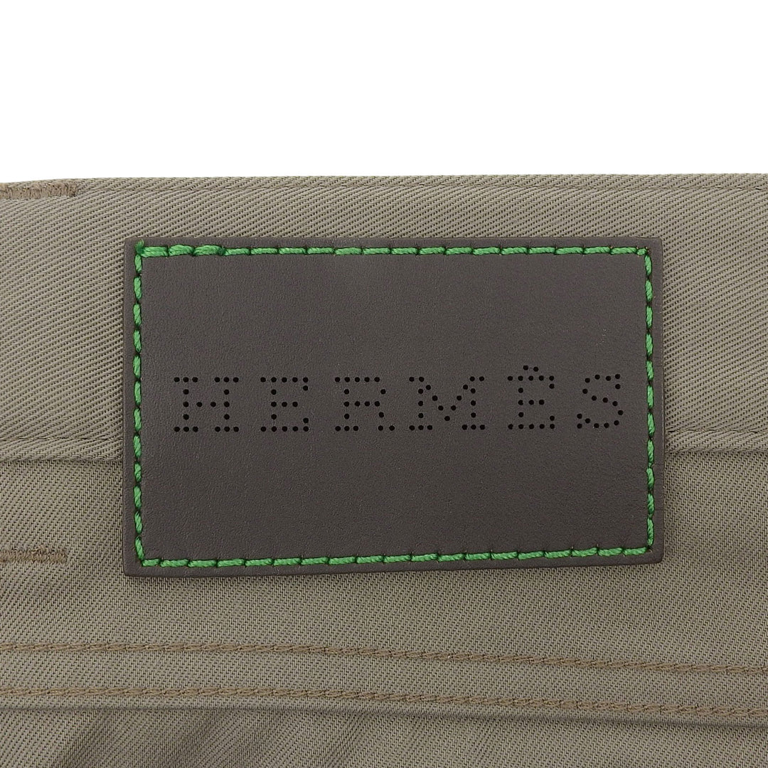 Great HERMES Pants Sellier buttons, leather patch, button fly. khaki mens 44