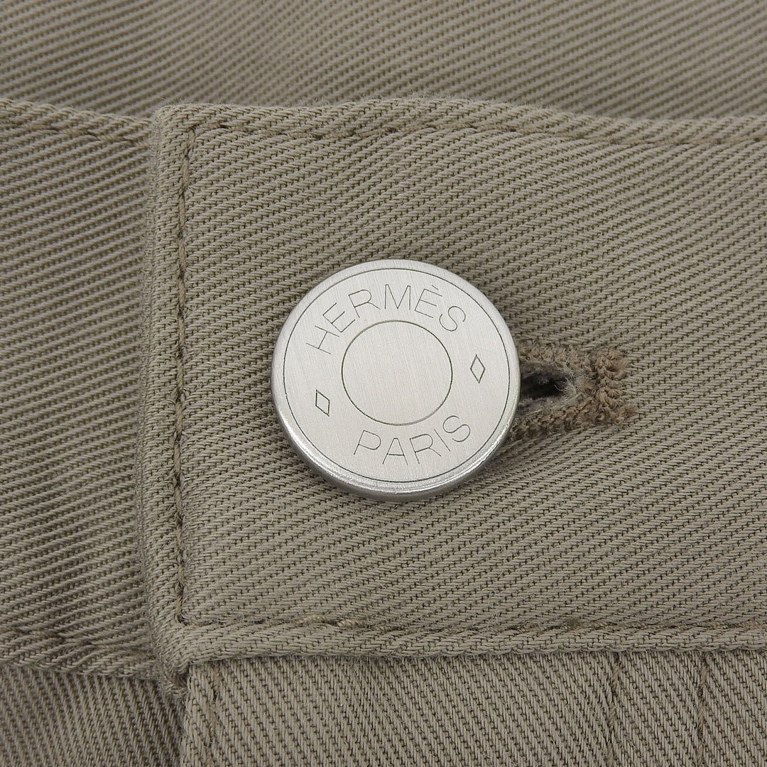 Great HERMES Pants Sellier buttons, leather patch, button fly. khaki mens 44