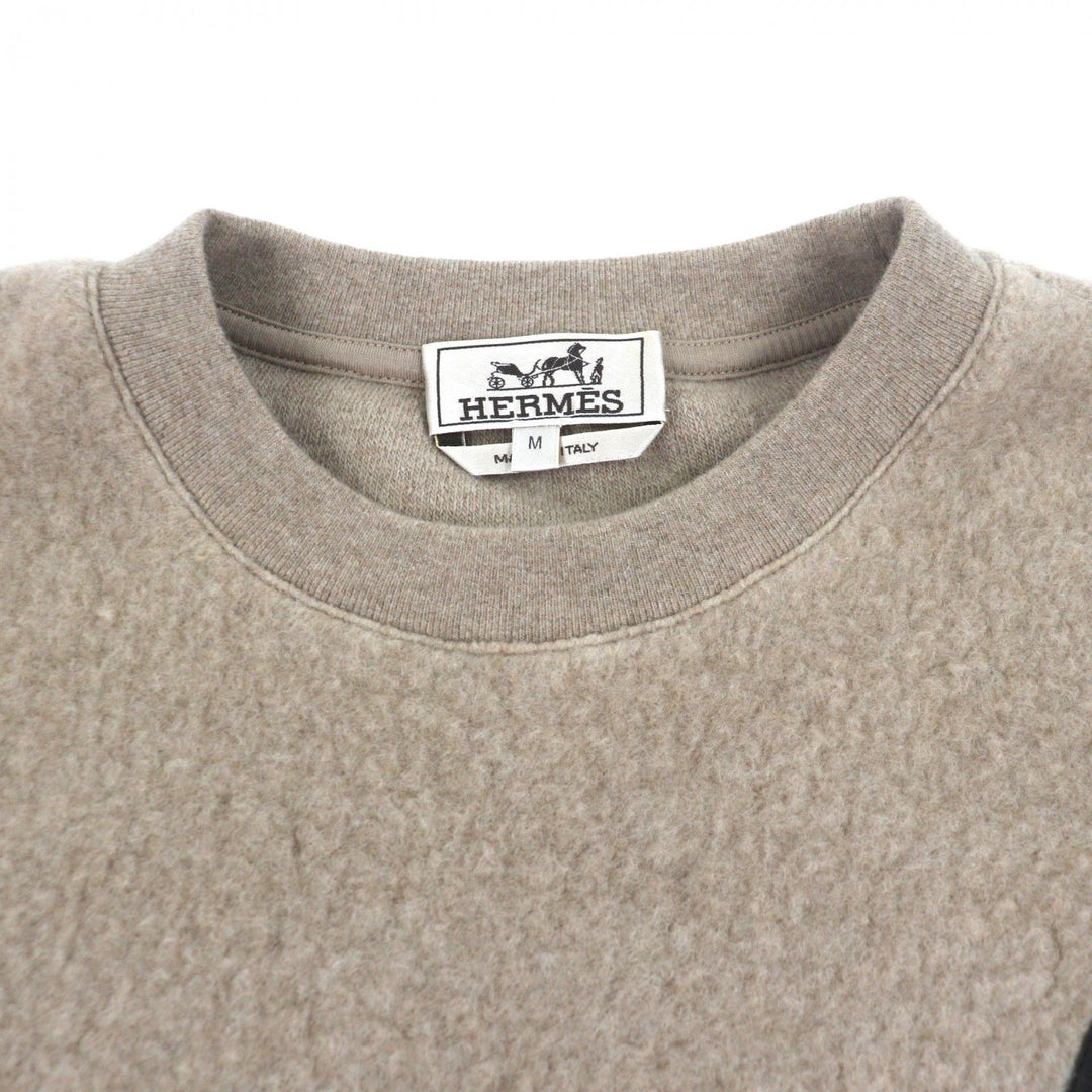 Excellent HERMES sweat Lambskin Leather Crew Neck Pullover beige wool mens M