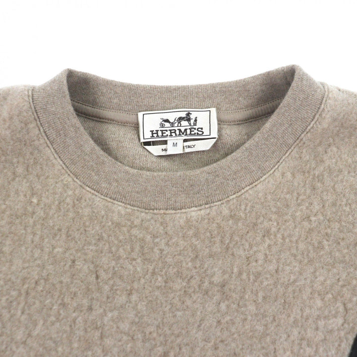 Excellent HERMES sweat Lambskin Leather Crew Neck Pullover beige wool mens M