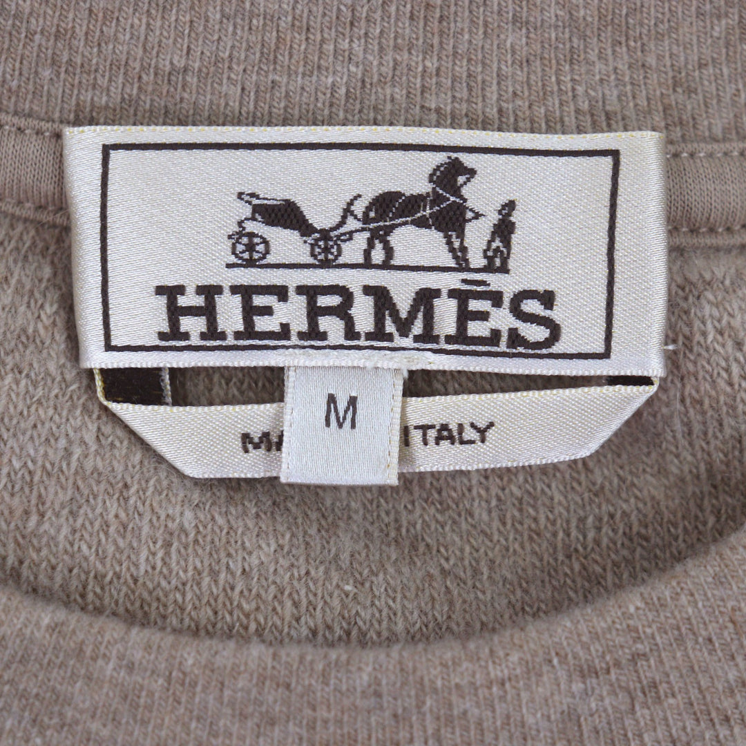Excellent HERMES sweat Lambskin Leather Crew Neck Pullover beige wool mens M
