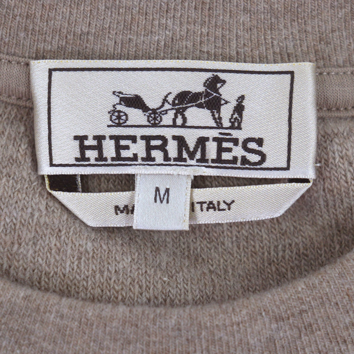 Excellent HERMES sweat Lambskin Leather Crew Neck Pullover beige wool mens M