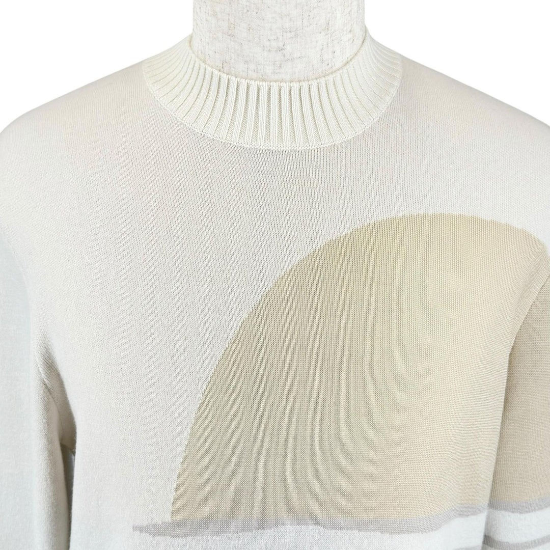 Excellent HERMES knit Sunset et soie Rib-knit crew neck sweater Ivory mens M
