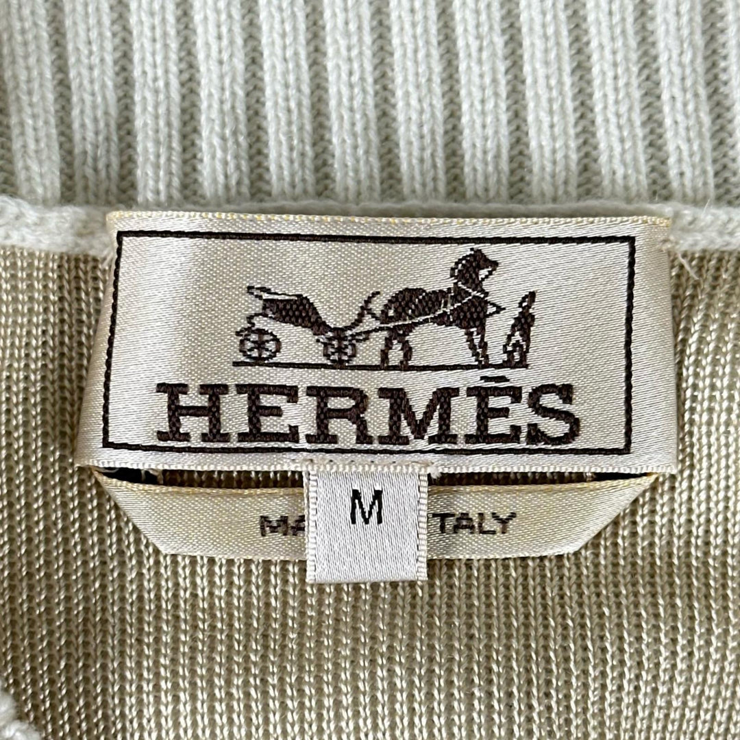 Excellent HERMES knit Sunset et soie Rib-knit crew neck sweater Ivory mens M