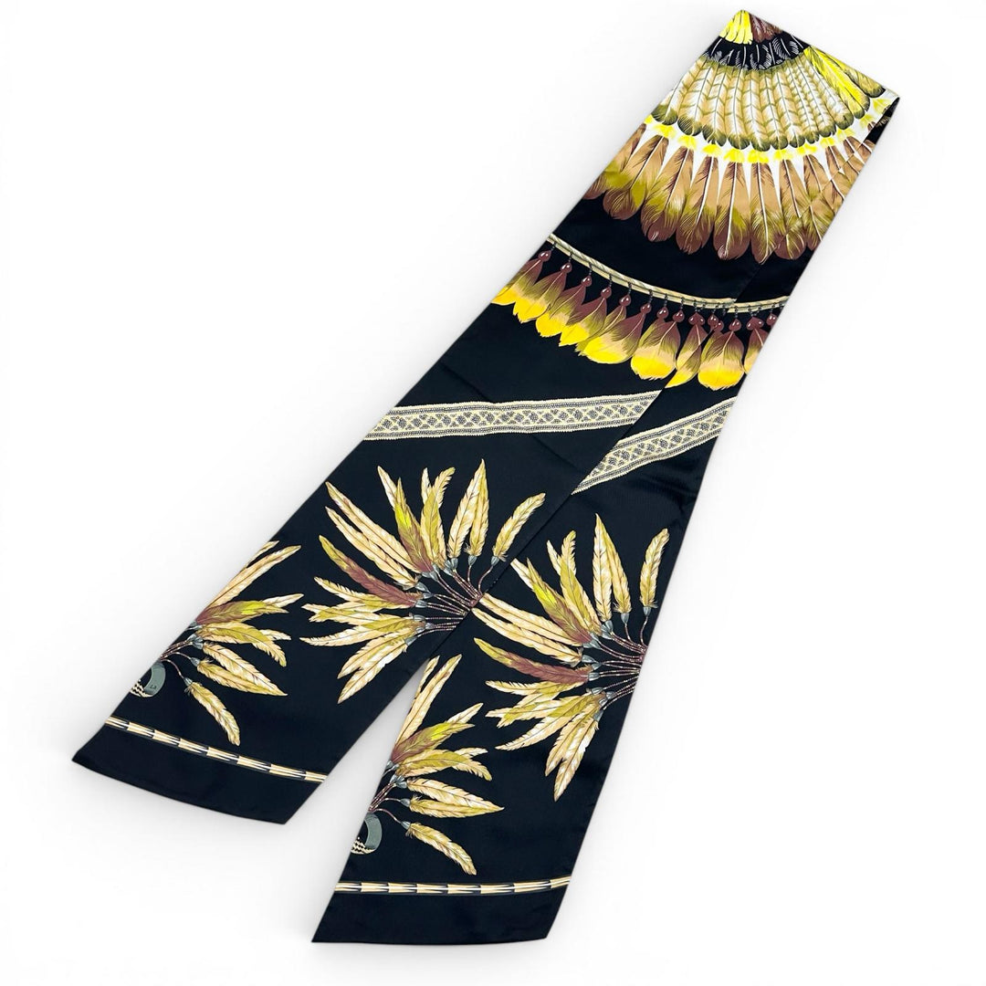 Excellent HERMES scarf Carre Long Maxi Twilly Brazil black silk Women