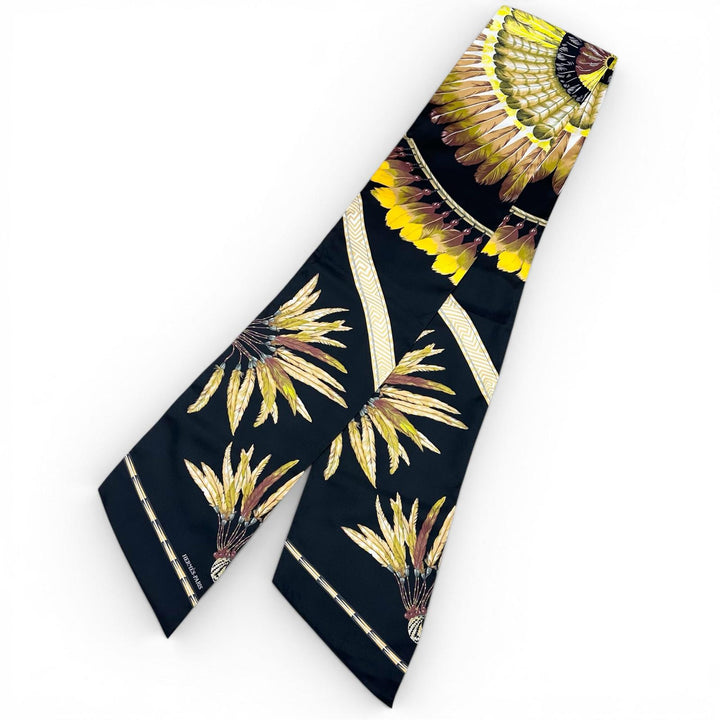 Excellent HERMES scarf Carre Long Maxi Twilly Brazil black silk Women