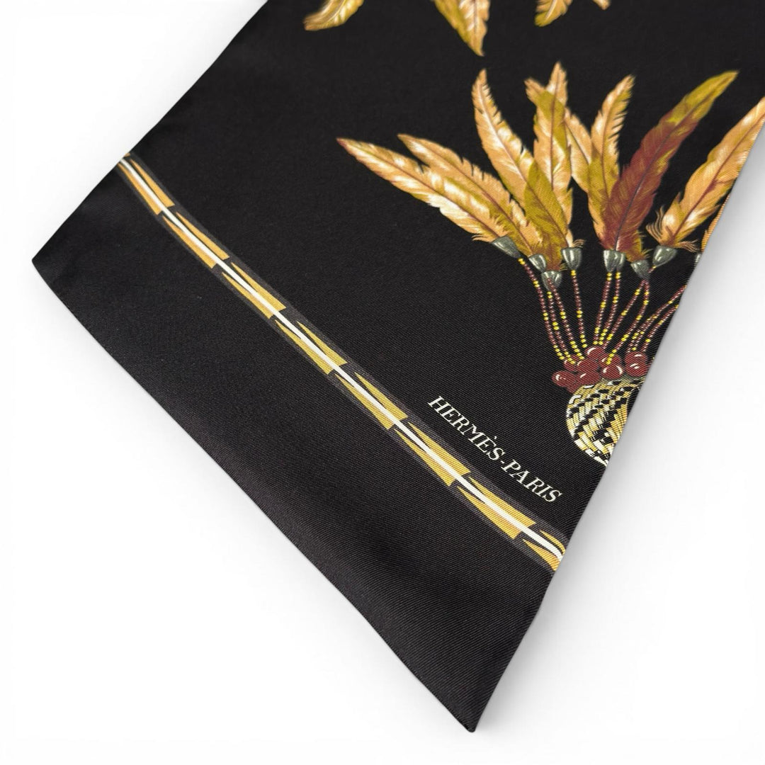 Excellent HERMES scarf Carre Long Maxi Twilly Brazil black silk Women