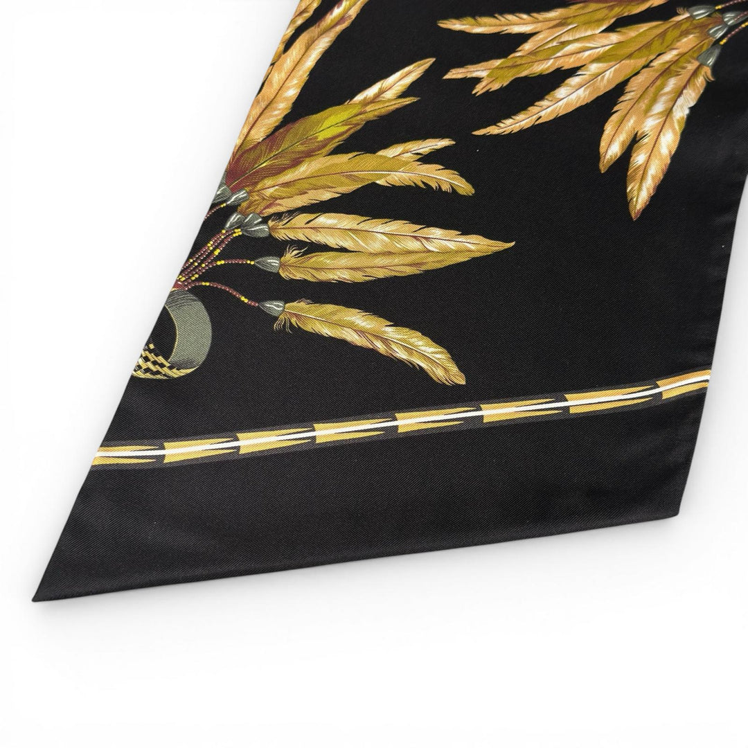 Excellent HERMES scarf Carre Long Maxi Twilly Brazil black silk Women
