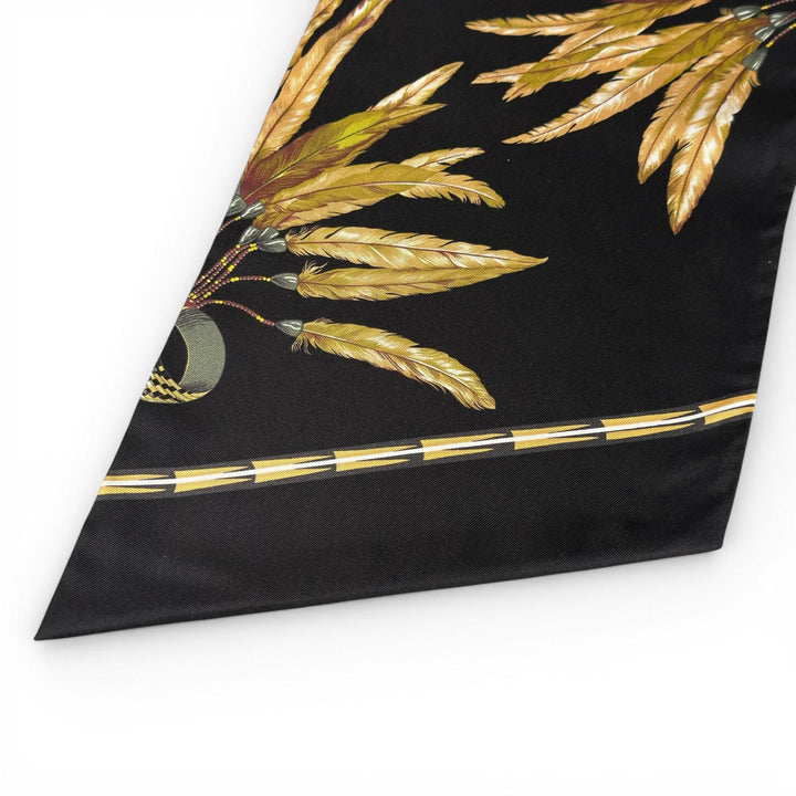 Excellent HERMES scarf Carre Long Maxi Twilly Brazil black silk Women