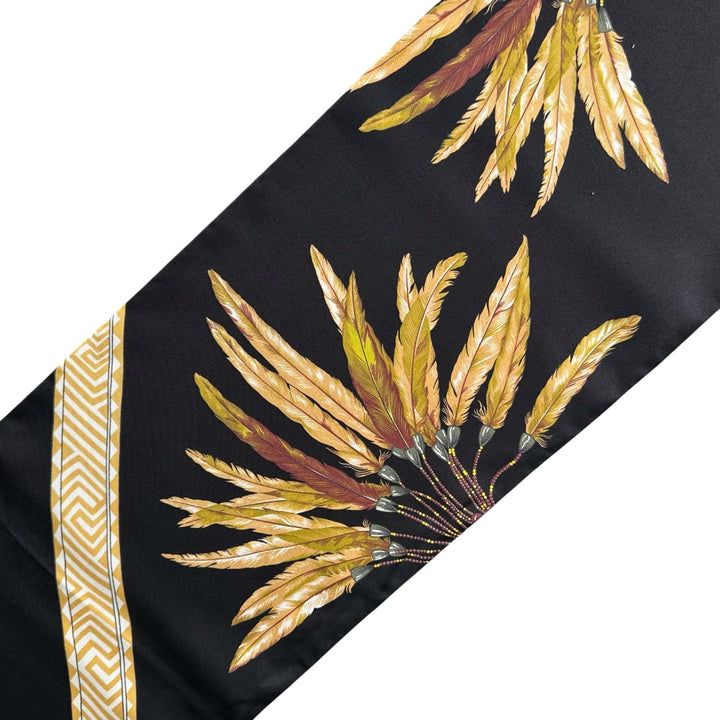Excellent HERMES scarf Carre Long Maxi Twilly Brazil black silk Women