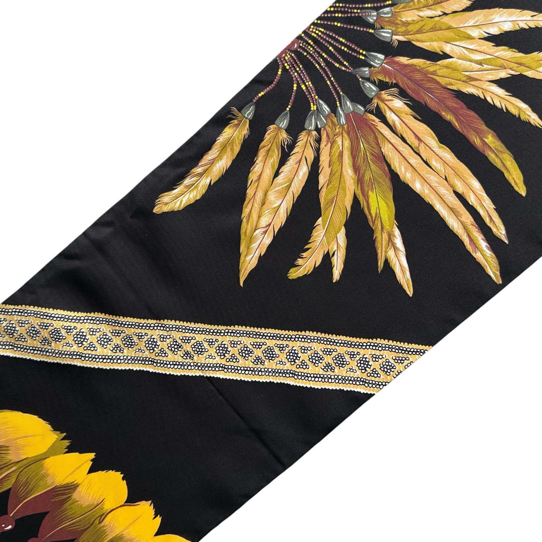 Excellent HERMES scarf Carre Long Maxi Twilly Brazil black silk Women