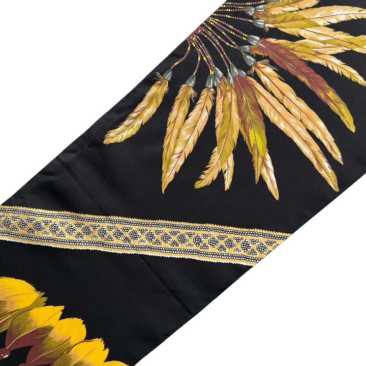 Excellent HERMES scarf Carre Long Maxi Twilly Brazil black silk Women