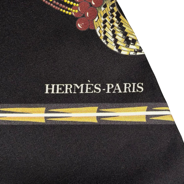 Excellent HERMES scarf Carre Long Maxi Twilly Brazil black silk Women